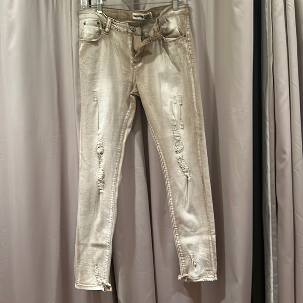 Monkey Ride Tan Distressed Jeans